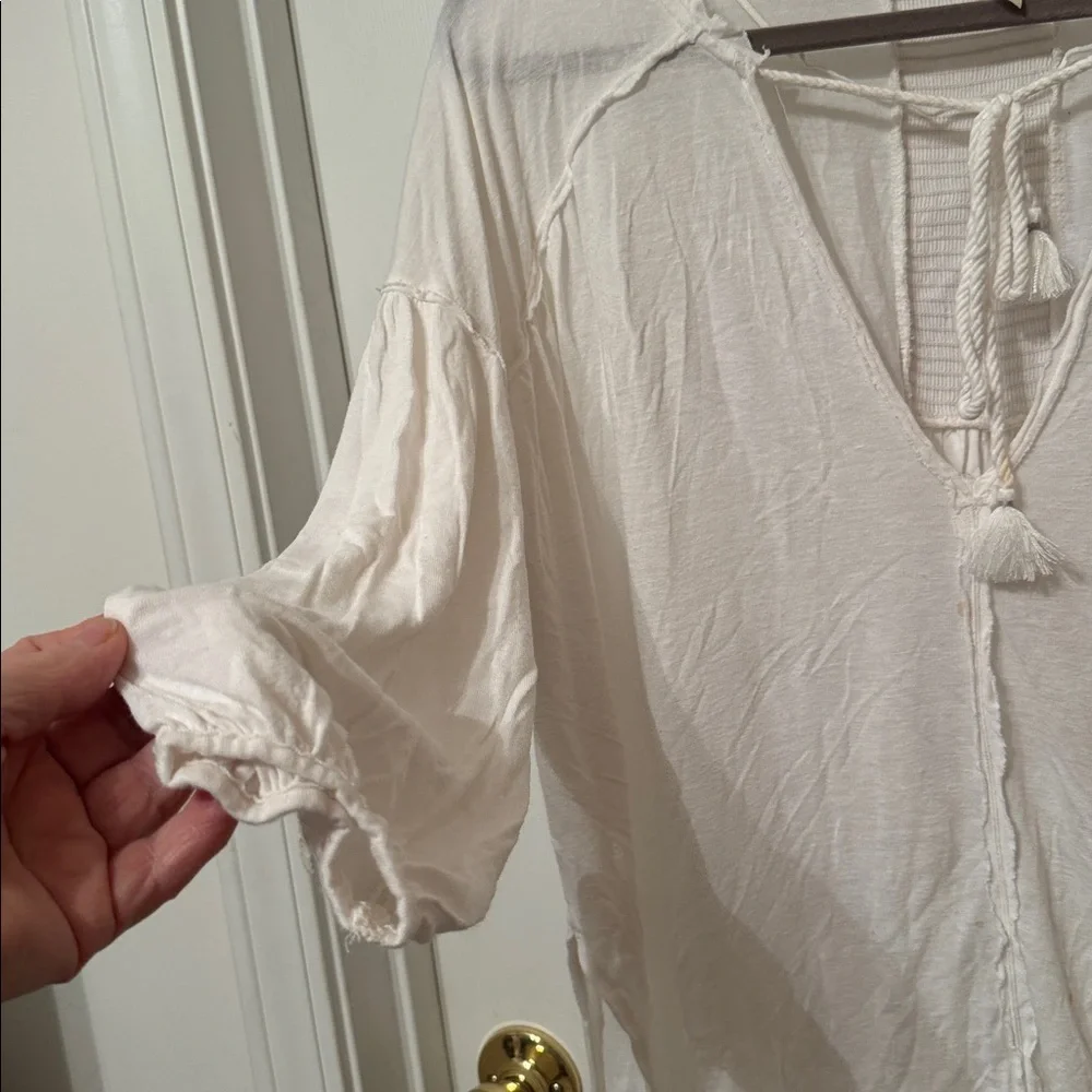 We the Free Free People Just a Henley Tie Front Top Blouse White Size S